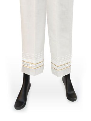 Women White Silk Blend Trouser - OWSP-2208030-1