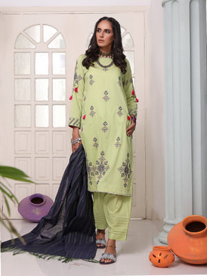 2Pc Embroidered Pret Shirt Dupatta Lawn Green - OWE2P-2205033