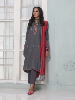 2Pc Embroidered Pret Shirt Dupatta Lawn Charcoal - OWE2P-2205036