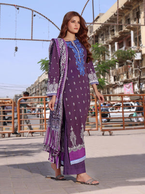 2Pc Embroidered Pret Shirt Dupatta Lawn Dark Purple - OWE2P-2304033