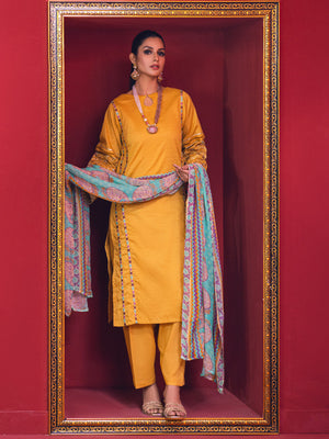 3Pc Embroidered Suit Pret Jacquard Mustard - OWE3P-2211038