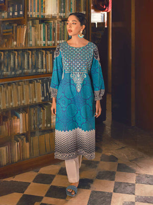 1Pc Embroidered Pret Kurti Lawn Blue - OWEKT-2302024