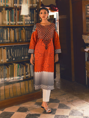 1Pc Embroidered Pret Kurti Lawn Rust - OWEKT-2302025