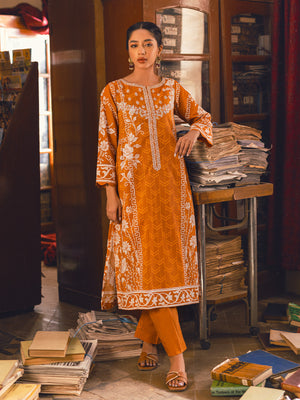 1Pc Embroidered Pret Kurti Lawn Brown - OWEKT-2302028