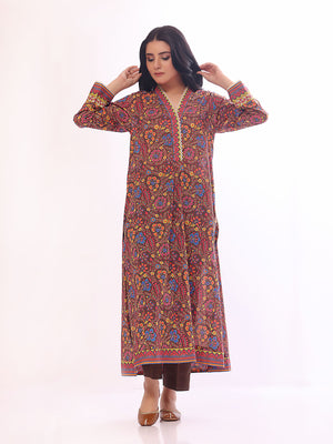 1Pc Embroidered Pret Kurti Lawn Brown - OWEKT-2304038