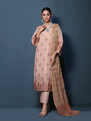 2Pc Embroidered Pret Shirt Dupatta Masoori Peach - OWE2P-2211003