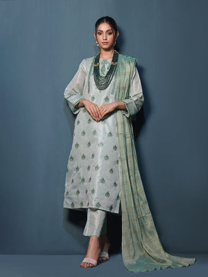 2Pc Embroidered Pret Shirt Dupatta Masoori Green - OWE2P-2211009