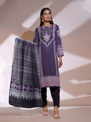 2Pc Printed Pret Shirt Dupatta Khaddar Navy Blue - OWK2P-2209014