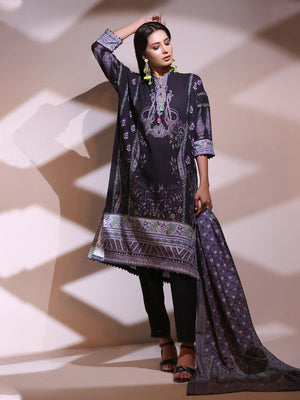 2Pc Printed Pret Shirt Dupatta Khaddar Navy Blue - OWK2P-2209016