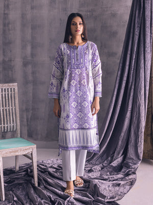 1Pc Printed Pret Kurti Lawn White & Purple - OWKT-2302003