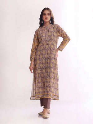 1Pc Printed Pret Kurti Lawn Grey - OWKT-2304017