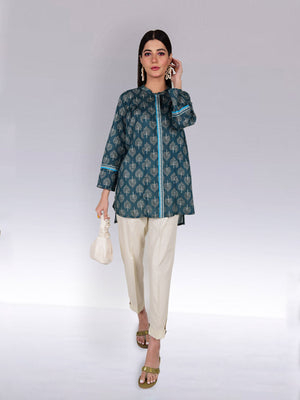 1Pc Printed Fusion Top Lawn Teal - OWTP-2302011