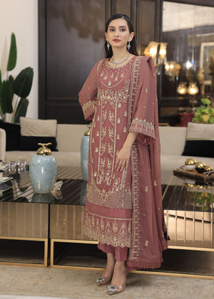 Rose Pink Merakish Luxury Chiffon Unstitched 3pc Suit