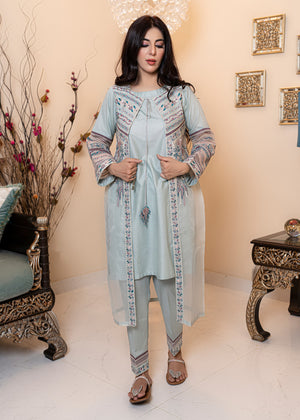 Embroidered Orangza Gown Suit- 2696