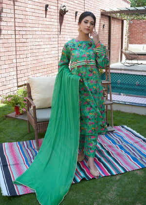 3PC LAWN PRINTED SHIRT TROUSER PAIRED WITH LAWN JACKET AND CHIFFON DUPATTA PRINT-R24-0012
