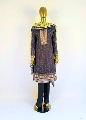 Dark Grey Printed Lawn 3pc Suit