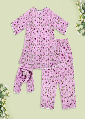 Qoas e Qazah - Purple Rose Print - 3 Piece Suit