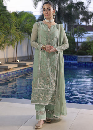 Olive Green Merakish Luxury Chiffon Unstitched 3pc Suit