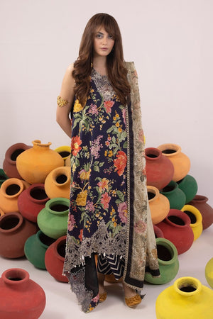 3PC Unstitched | Embroidered Lawn Suit | Silk Dupatta