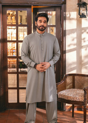 Stitched Shalwar Kameez (SPS33) Silver Grey