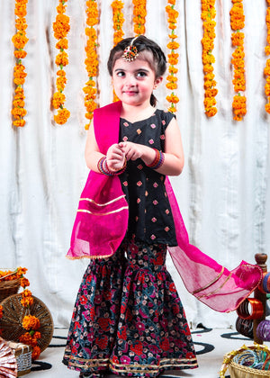 Black Multi Gharara Set