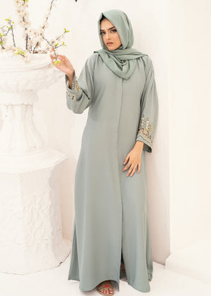 Nakhla Embellished Abaya- Light Green