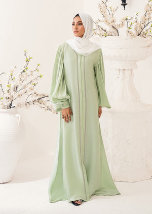 Reeh Lava Silk Embellished Abaya (Pistachio)