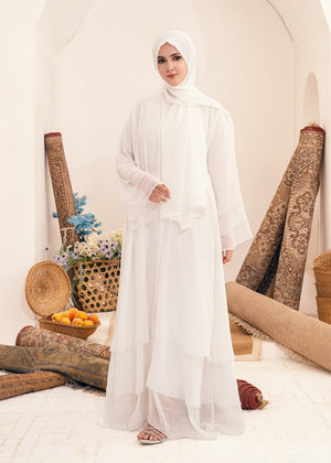 Azhaar Front Open Abaya- White