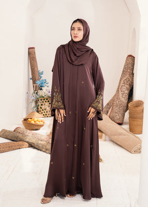 Jawhara Embellished Abaya - Chocolate Brown