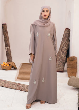 Oyoon Embellished Abaya- Warm Grey