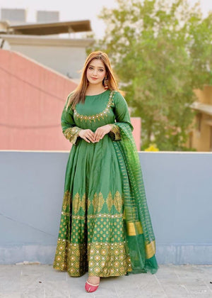 green 3pc anarkali