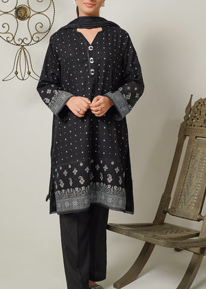 Cotton Printed 3 Pc Suit Black