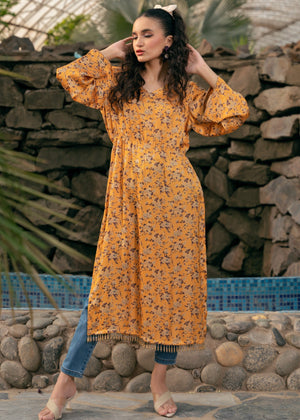 Silk Kaftan Dress - Mustard