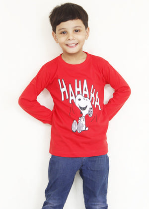 Red Full Sleeves Snoopy Dog T-Shirt