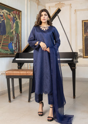 Navy Blue Raw Silk 3pc Suit