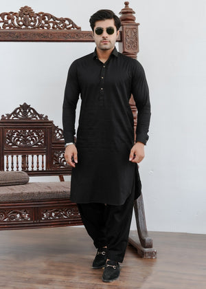 Black Cotton Shalwar Kameez-24N301