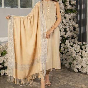 Beige Jacquard Wool Shawl