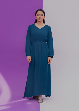 Teal Blue Long Plain Maxi Dress