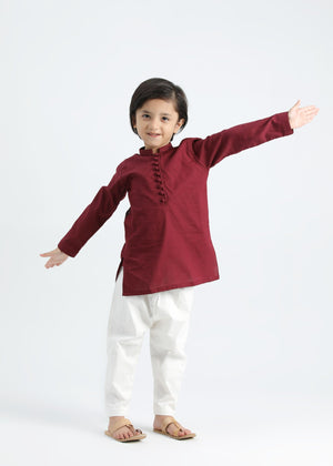 Maroon Soft Cotton Kurta Trouser - 2PC Set - Kids