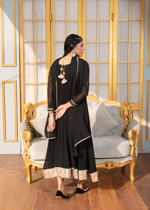 2 Piece - Black Pure Chiffon Anarkali (Pret)