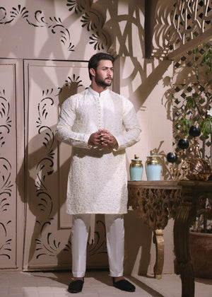 CREAM EMBROIDED KURTA