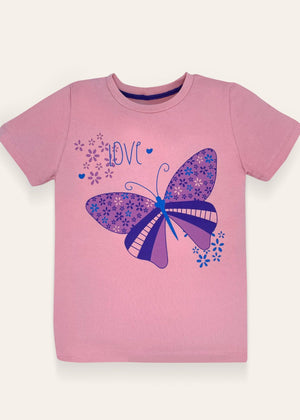 Girls Pink Butterfly Print T-Shirt