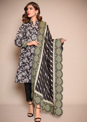 3-Piece Printed Lawn Suit - Black KS-SS24-07