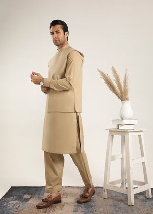 Ivory Skin Cotton Kurta Shalwar & Waistcoat - Men - 3 PC