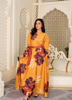 Divine: Mustard With A Touch Of Red Floral Maxi - 372