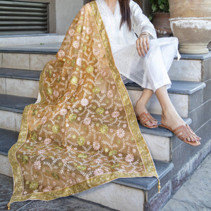 Fancy Handmade Mustard Organza Dupatta