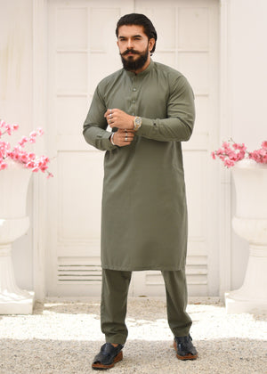 Olive Green Kurta Trouser- Silk stitch