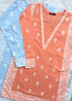 Peach Block Print kurta