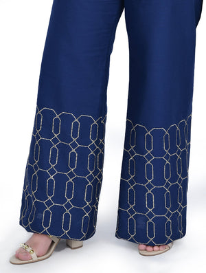 Embroidered Blue Plazo Trouser