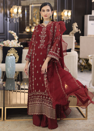 Aesthetic Maroon Merakish Luxury Chiffon unstitched 3pc suit